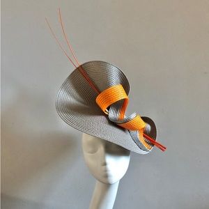 Grey Orange Hat Fascinator for Kentucky Derby/Races